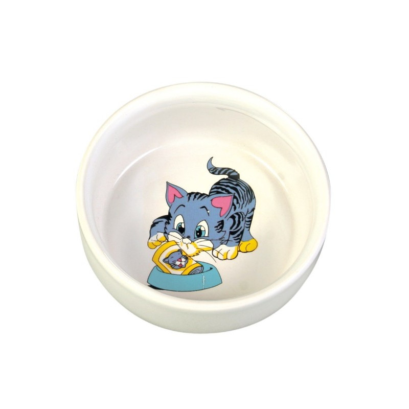 Trixie Miska ceramiczna biała z kotkiem 0,3L/11cm [4009] - All4Animals
