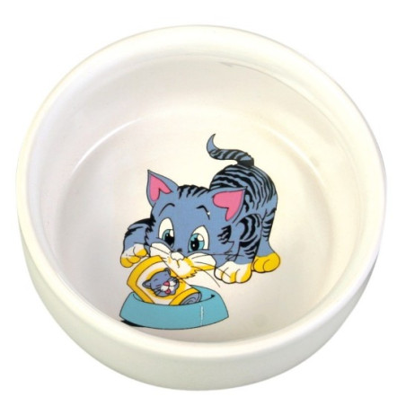 Trixie Miska ceramiczna biała z kotkiem 0,3L/11cm [4009] - All4Animals