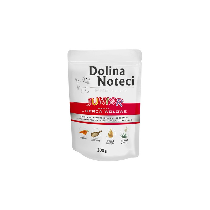 Dolina Noteci Premium Pies Junior Serca wołowe saszetka 300g - All4Animals