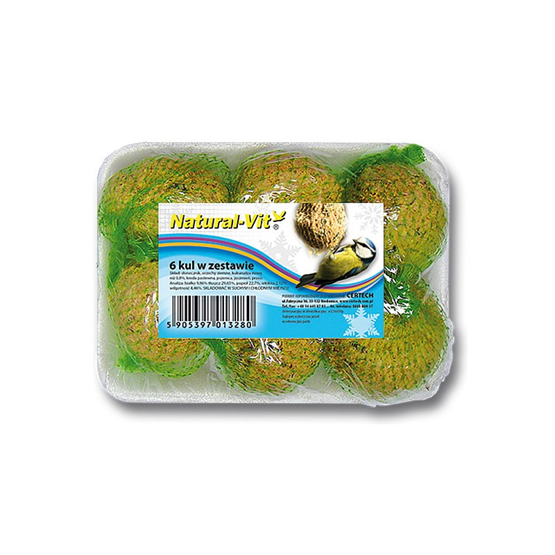 Natural-Vit Kule dla dzikich ptaków tacka 6szt 540g - All4Animals
