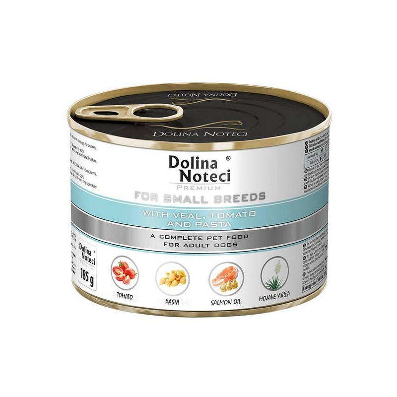 Dolina Noteci Premium Pies Mały Cielę, pomidor i makaron puszka 185g - All4Animals