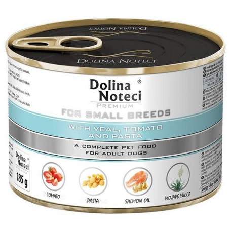 Dolina Noteci Premium Pies Mały Cielę, pomidor i makaron puszka 185g - All4Animals