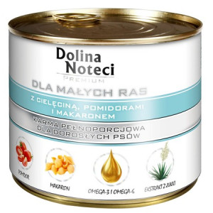 Dolina Noteci Premium Pies Mały Cielę, pomidor i makaron puszka 185g - All4Animals