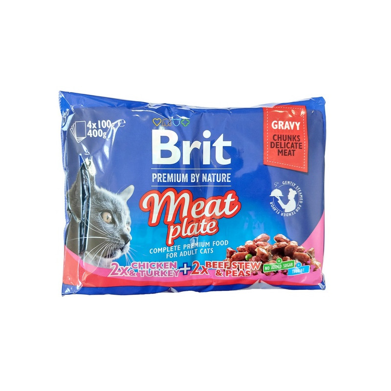 Brit Premium Cat Adult Meat Plate saszetki 4x100g - All4Animals