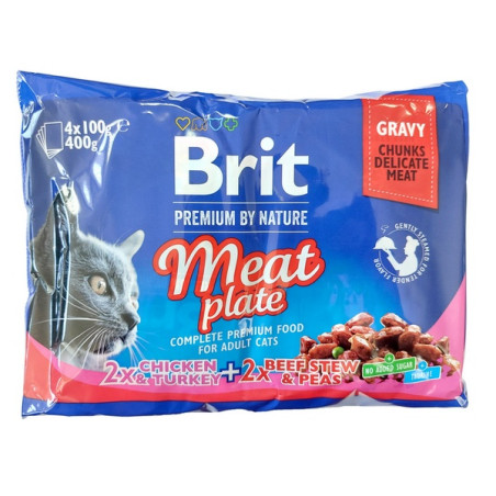 Brit Premium Cat Adult Meat Plate saszetki 4x100g - All4Animals