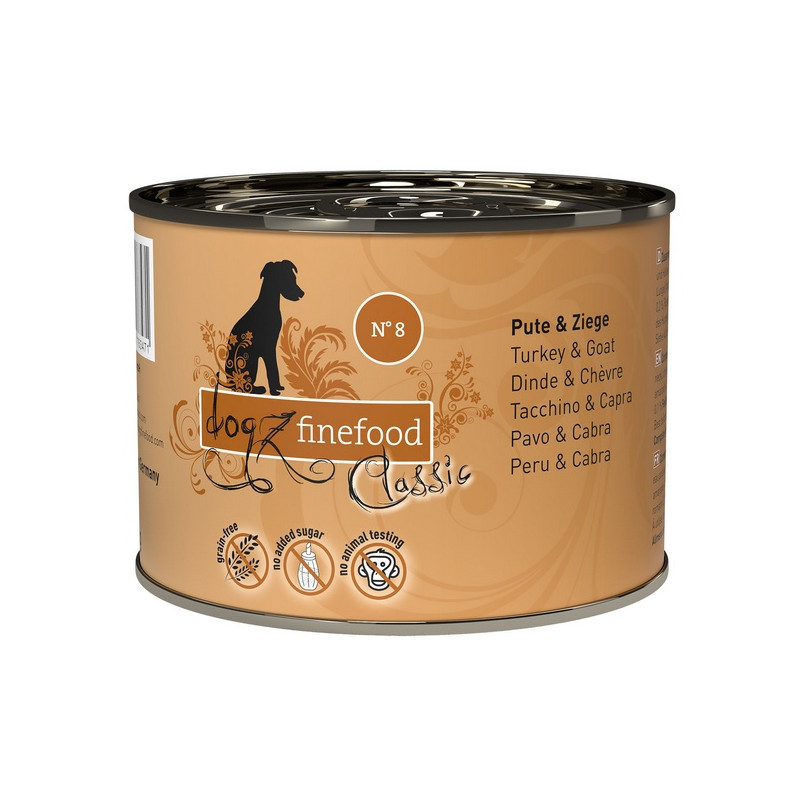 Dogz Finefood Classic N.08 Indyk i koza puszka 200g - All4Animals