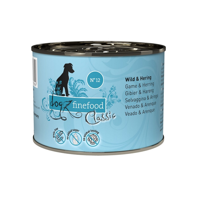 Dogz Finefood Classic N.12 Dziczyzna i śledź puszka 200g - All4Animals