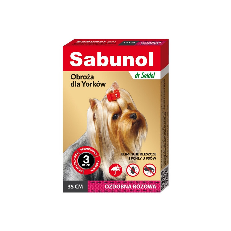 Sabunol GPI Obroża przeciw pchłom dla yorka ozdobna różowa 35cm - All4Animals