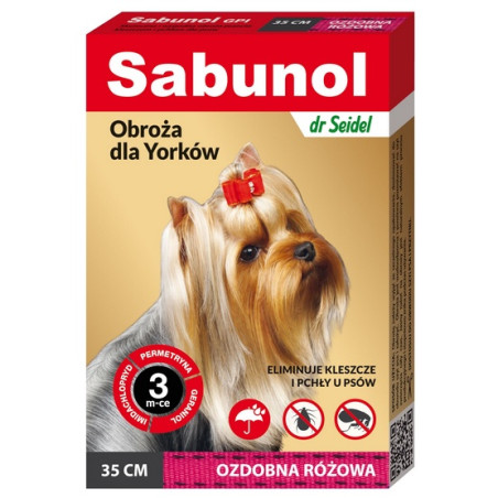 Sabunol GPI Obroża przeciw pchłom dla yorka ozdobna różowa 35cm - All4Animals