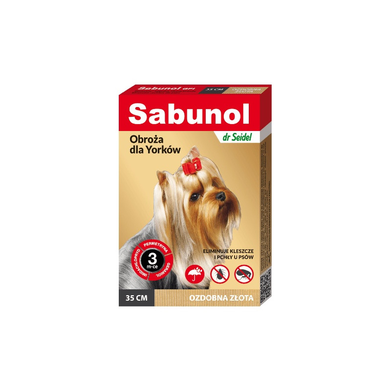 Sabunol GPI Obroża przeciw pchłom dla yorka ozdobna złota 35cm - All4Animals