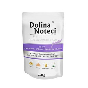 Dolina Noteci Premium Pies Junior Wątróbka z królika i ozory z jelenia saszetka 100g - All4Animals