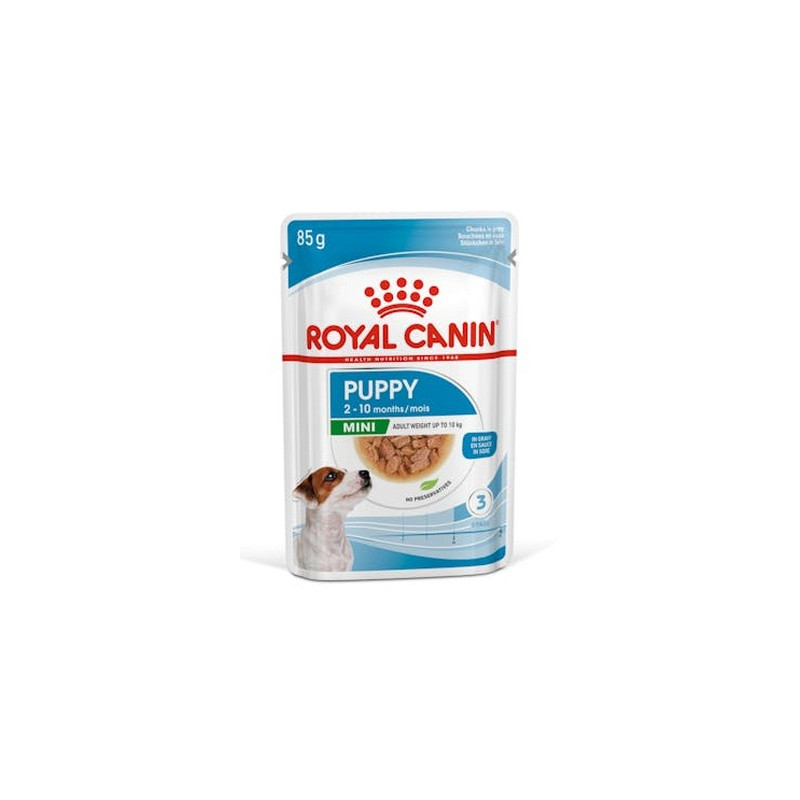 Royal Canin Mini Puppy karma mokra w sosie dla szczeniąt, od 2 do 10 miesiąca życia, ras małych saszetka 85g - All4Animals Royal Canin Mini Puppy karma mokra w sosie dla szczeniąt, od 2 do 10 miesiąca życia, ras małych saszetka 85g - All4Animals