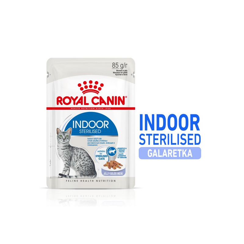 Royal Canin Indoor Sterilised Jelly karma mokra dla kotów dorosłych sterylizowanych, przebywających w domu saszetka 85g - All4An