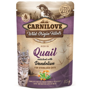 Carnilove Cat Quail & Dandelion Sterilised - przepiórka i mniszek saszetka 85g - All4Animals