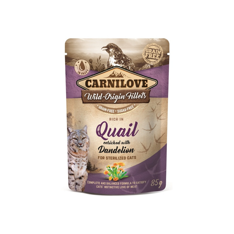 Carnilove Cat Quail & Dandelion Sterilised - przepiórka i mniszek saszetka 85g - All4Animals