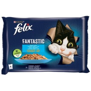 Felix Fantastic Rybne Smaki łosoś/gładzica w galaretce saszetki 4x85g - All4Animals