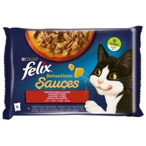 Felix Sensations Sauces Wiejskie Smaki indyk/jagnięcina w sosie saszetki 4x85g - All4Animals