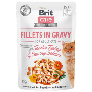 Brit Care Cat Fillets In Gravy Tender Turkey & Savory Salmon saszetka 85g - All4Animals