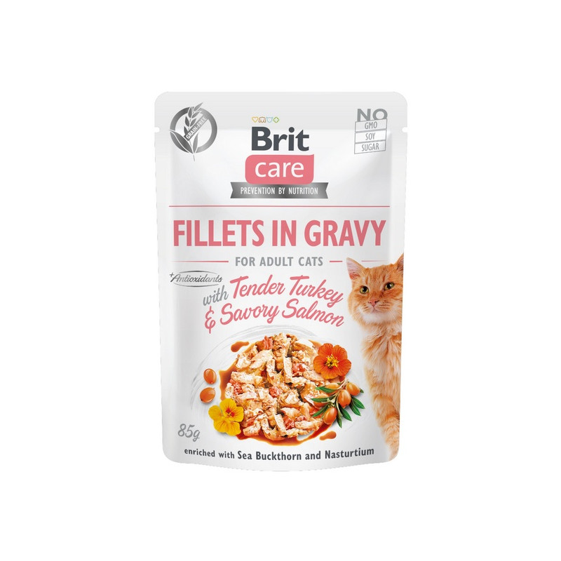 Brit Care Cat Fillets In Gravy Tender Turkey & Savory Salmon saszetka 85g - All4Animals Brit Care Cat Fillets In Gravy Tender Turkey & Savory Salmon saszetka 85g - All4Animals