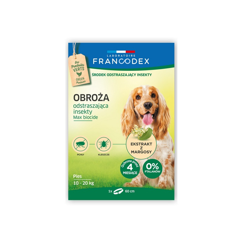 Francodex Obroża odstraszająca insekty średnie psy 10-20kg 60cm - All4Animals