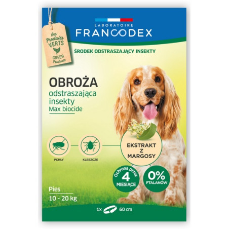 Francodex Obroża odstraszająca insekty średnie psy 10-20kg 60cm - All4Animals
