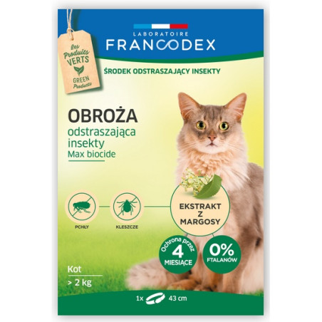 Francodex Obroża odstraszająca insekty dla kotów od 2kg 43cm - All4Animals