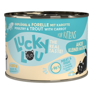 Lucky Lou Lifestage Kitten Drób i pstrąg puszka 200g - All4Animals