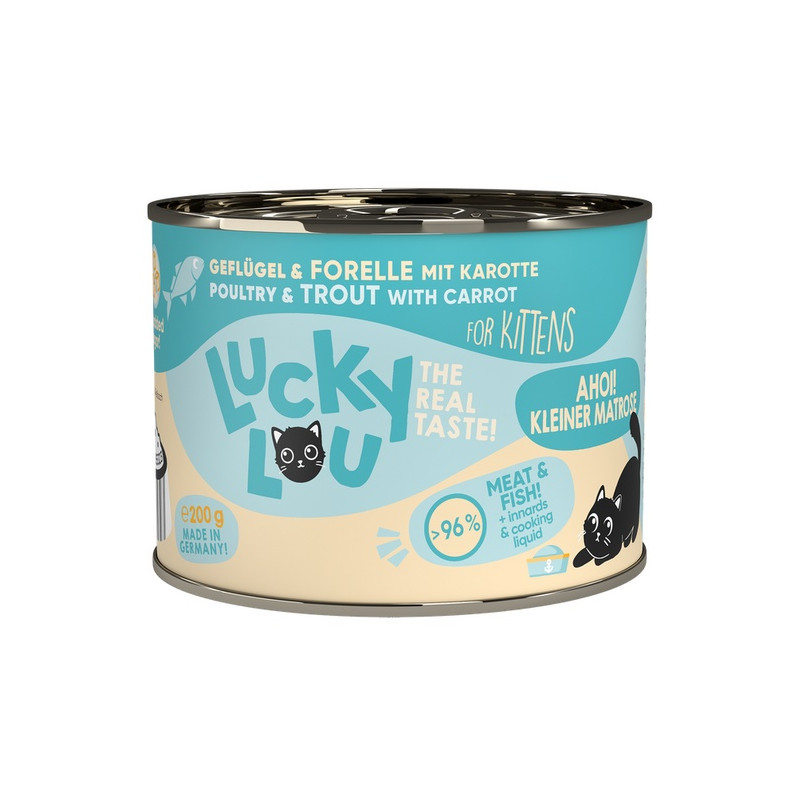 Lucky Lou Lifestage Kitten Drób i pstrąg puszka 200g - All4Animals
