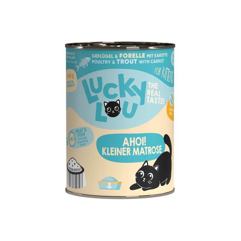 Lucky Lou Lifestage Kitten Drób i pstrąg puszka 400g - All4Animals