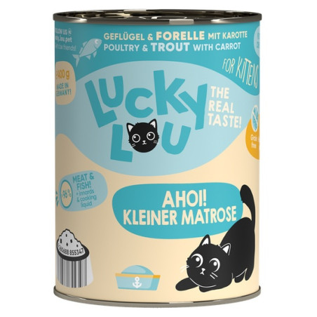 Lucky Lou Lifestage Kitten Drób i pstrąg puszka 400g - All4Animals