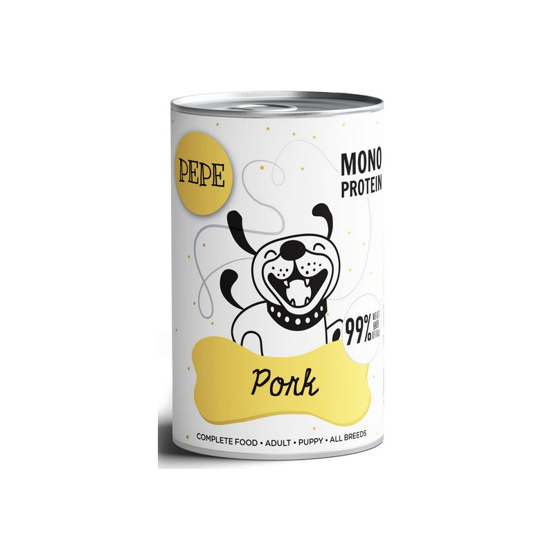 Paka Zwierzaka PEPE Pork (wieprzowina) puszka 400g - All4Animals