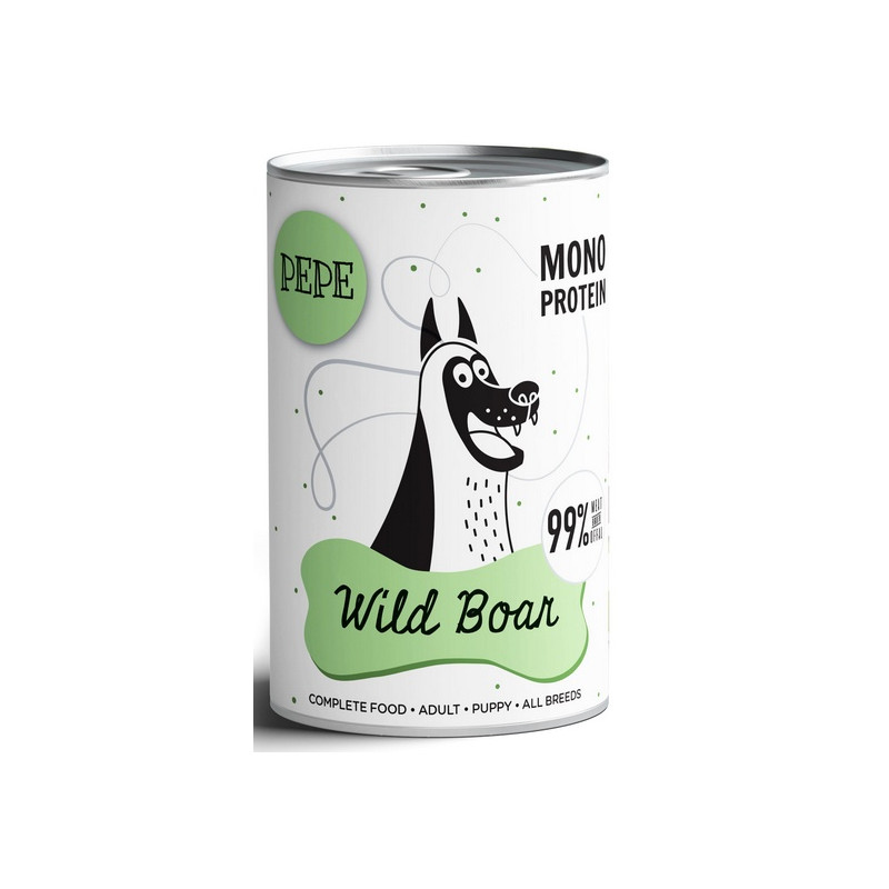 Paka Zwierzaka PEPE Wild Boar (dzik) puszka 400g - All4Animals