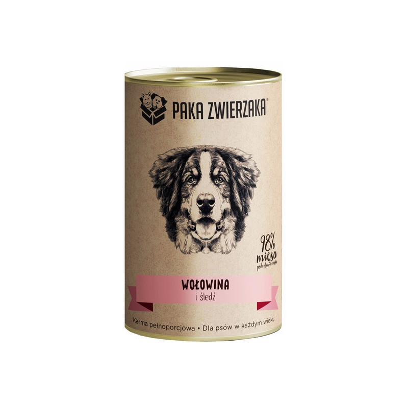 Paka Zwierzaka Wołowina i śledź puszka 400g - All4Animals