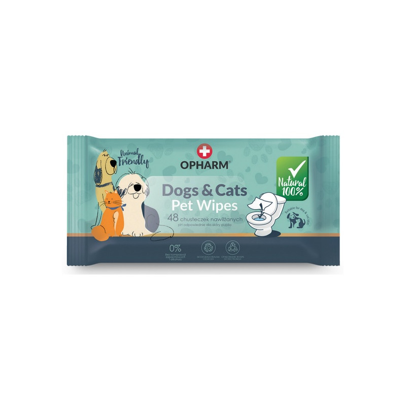 Opharm Dogs & Cats Pet Wipes - chusteczki nawilżane dla psa i kota 48szt - All4Animals