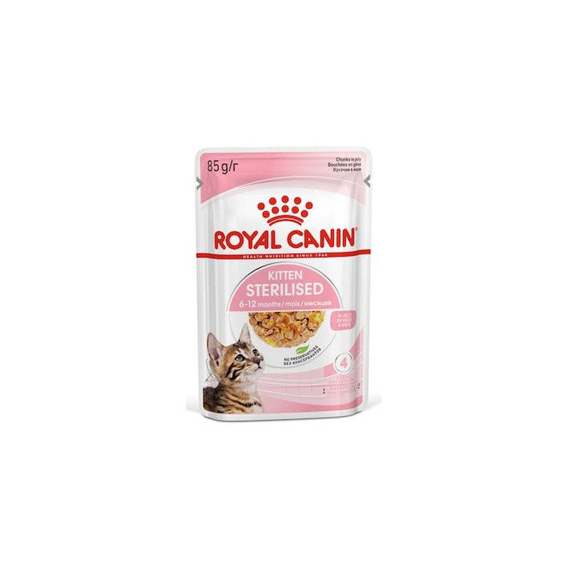 Royal Canin Kitten Sterilised karma mokra w galaretce dla kociąt od 6 do 12 miesiąca życia, sterylizowanych saszetka 85g - All4A