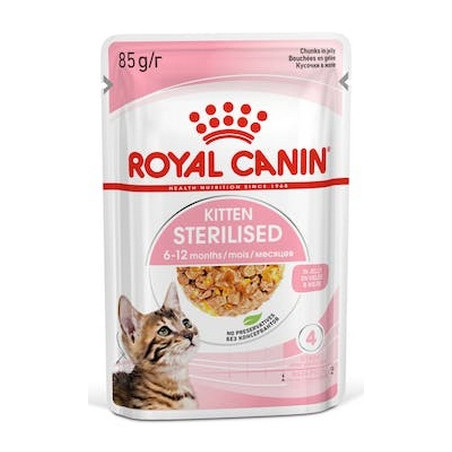 Royal Canin Kitten Sterilised karma mokra w galaretce dla kociąt od 6 do 12 miesiąca życia, sterylizowanych saszetka 85g - All4A