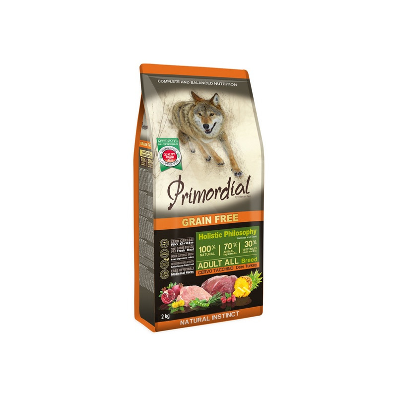 Primordial Dog Grain Free Adult Deer & Turkey 2kg - All4Animals