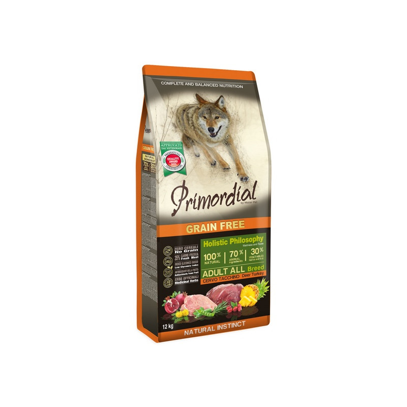 Primordial Dog Grain Free Adult Deer & Turkey 12kg - All4Animals