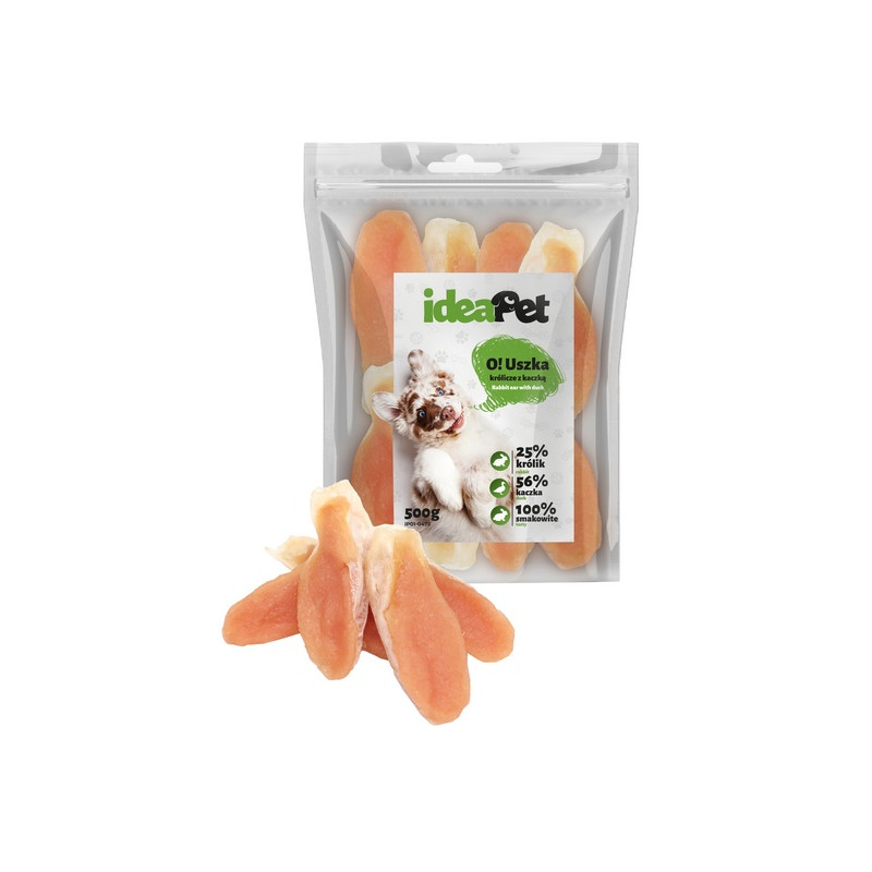 IdeaPet Uszka królicze z kaczką 500g - All4Animals