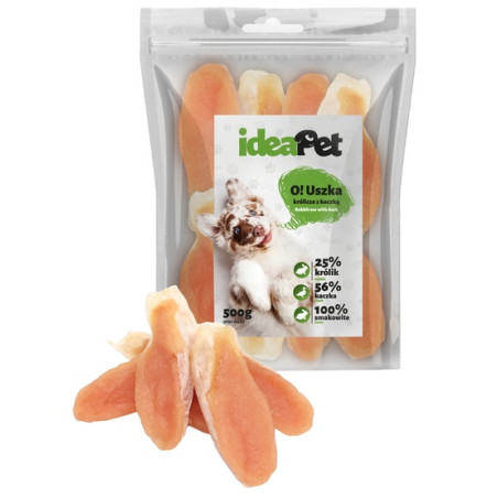 IdeaPet Uszka królicze z kaczką 500g - All4Animals