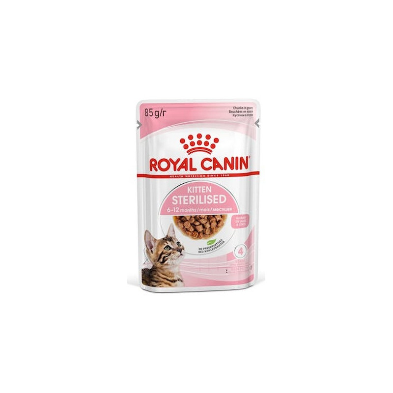 Royal Canin Kitten Sterilised karma mokra w sosie dla kociąt od 6 do 12 miesiąca życia, sterylizowanych saszetka 85g - All4Anima