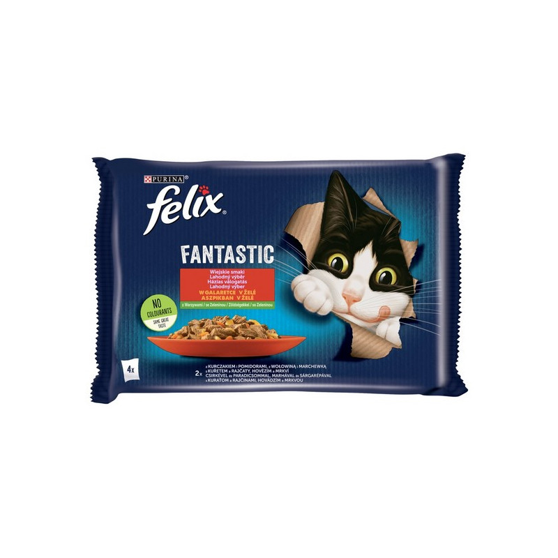 Felix Fantastic Wiejskie Smaki wołowina/kurczak w galaretce saszetki 4x85g - All4Animals
