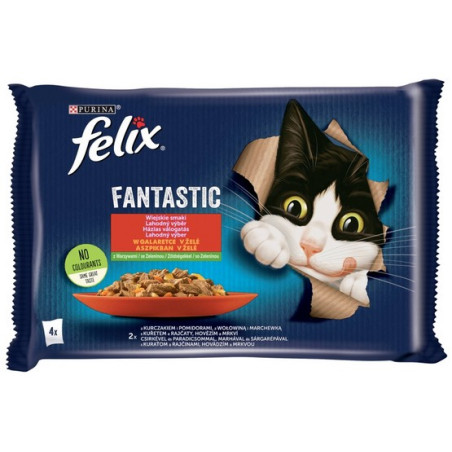 Felix Fantastic Wiejskie Smaki wołowina/kurczak w galaretce saszetki 4x85g - All4Animals