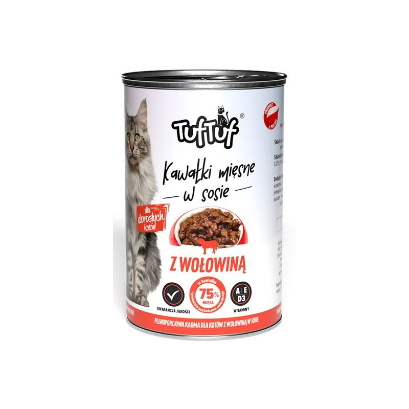TUF TUF Kawałki mięsne z wołowiną dla kota puszka 415g - All4Animals