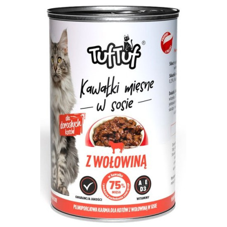 TUF TUF Kawałki mięsne z wołowiną dla kota puszka 415g - All4Animals