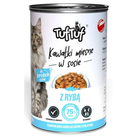 TUF TUF Kawałki mięsne z rybą dla kota puszka 415g - All4Animals