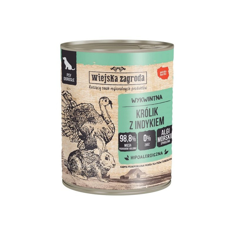 Wiejska Zagroda Królik z indykiem puszka 800g - All4Animals