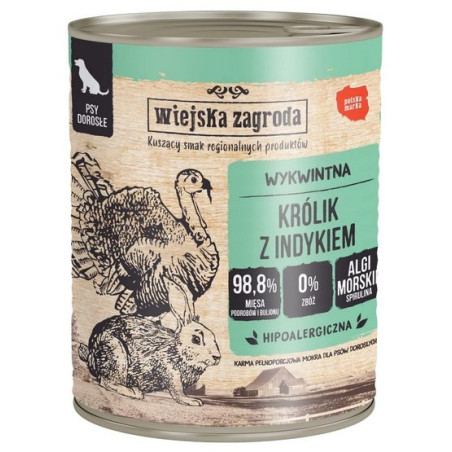 Wiejska Zagroda Królik z indykiem puszka 800g - All4Animals
