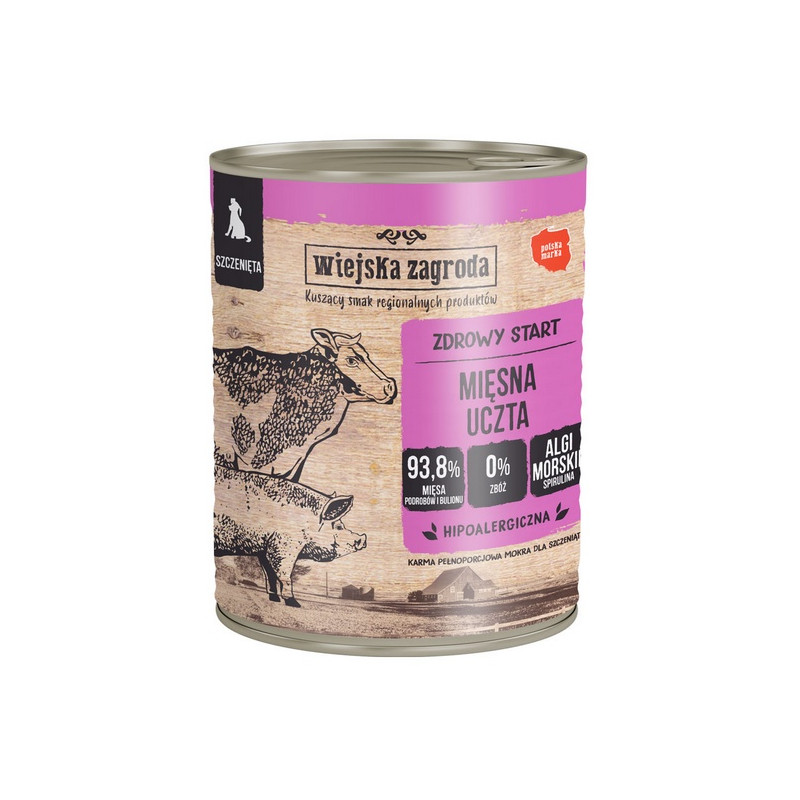 Wiejska Zagroda Mięsna uczta Puppy puszka 800g - All4Animals