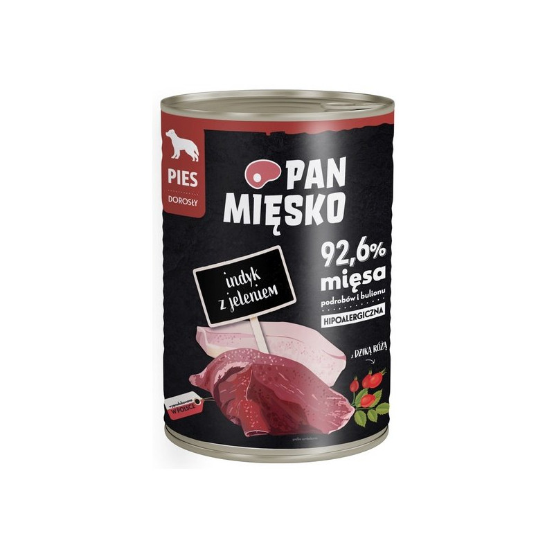 Pan Mięsko Karma mokra dla psa Indyk z jeleniem puszka 400g - All4Animals